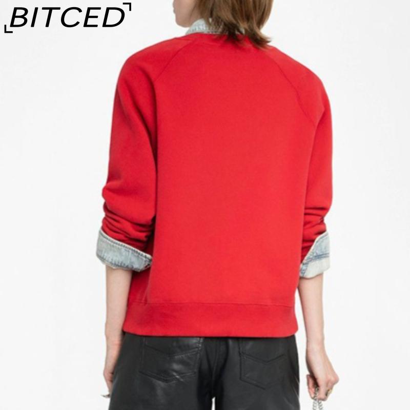 BITCED Women's Autumn/Winter Embroidered Sweatshirt Drop-Shoulder Sleeves O-Neck