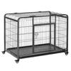 Folding Dog Kennel with Double Door and Lock, Dog Playpen with 4 Wheels with Brakes and Removable Bottom, 109.5x71x78cm, Dark Grey