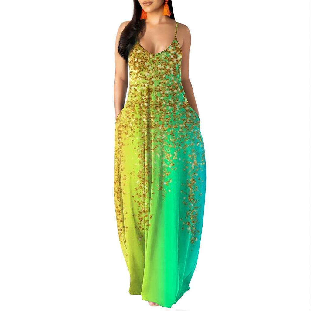 Women's Summer Sundress Long Thin Straps Sleeveless Floral Casual Long Women Maxi Dress