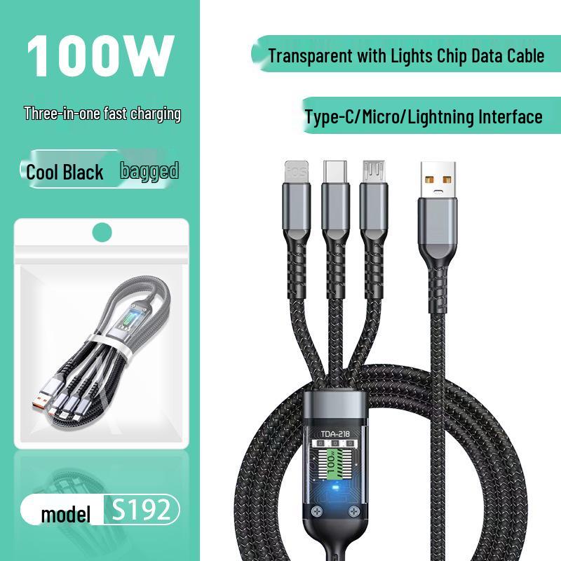 100W Rapid Charge 3-in-1 Transparent Cable for Apple and Huawei