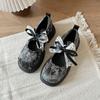 Lace Bow Mary Jane Single Shoes Women's 2025 Autumn New New Chinese Style with Skirt Platform Small Leather Shoes