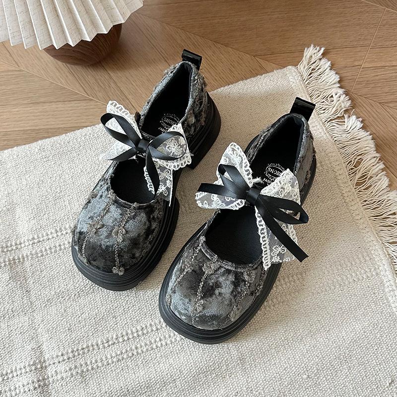 

Lace bow Mary Jane single shoes women s 2025 autumn new new Chinese style with skirt platform small leather shoes 39
