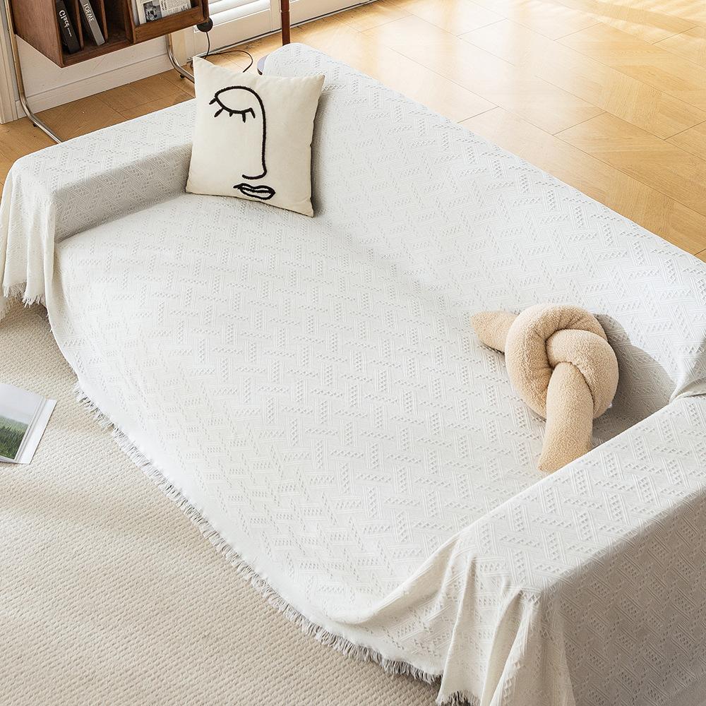 Ins Minimalist Soft Cotton Yarn T-Grid Sofa Throw One-Piece Sofa Mat Machine Washable All-Season Full Coverage Universal Sofa Cover Versatile