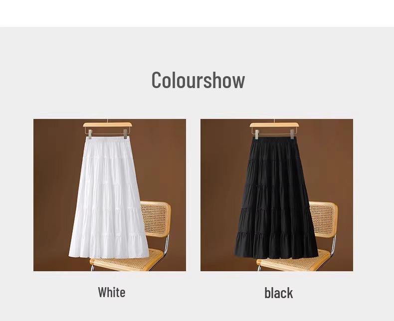 2025 High-End Summer Women's Fairy Lace Pleated Midi Skirt with Large Swing.