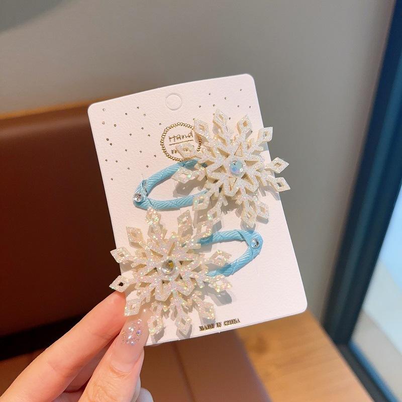 

2 шт. Зимняя новая заколка для волос в виде снежинки из мультфильма Холодное сердце , детская заколка для волос, аксессуар для волос принцессы Эльзы, боковая заколка BB для девочки