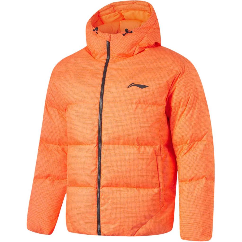 Li Ning CBA Collection Puffer Jacket Men's Fluorescent Digital Orange All Over Print AJMU087-6