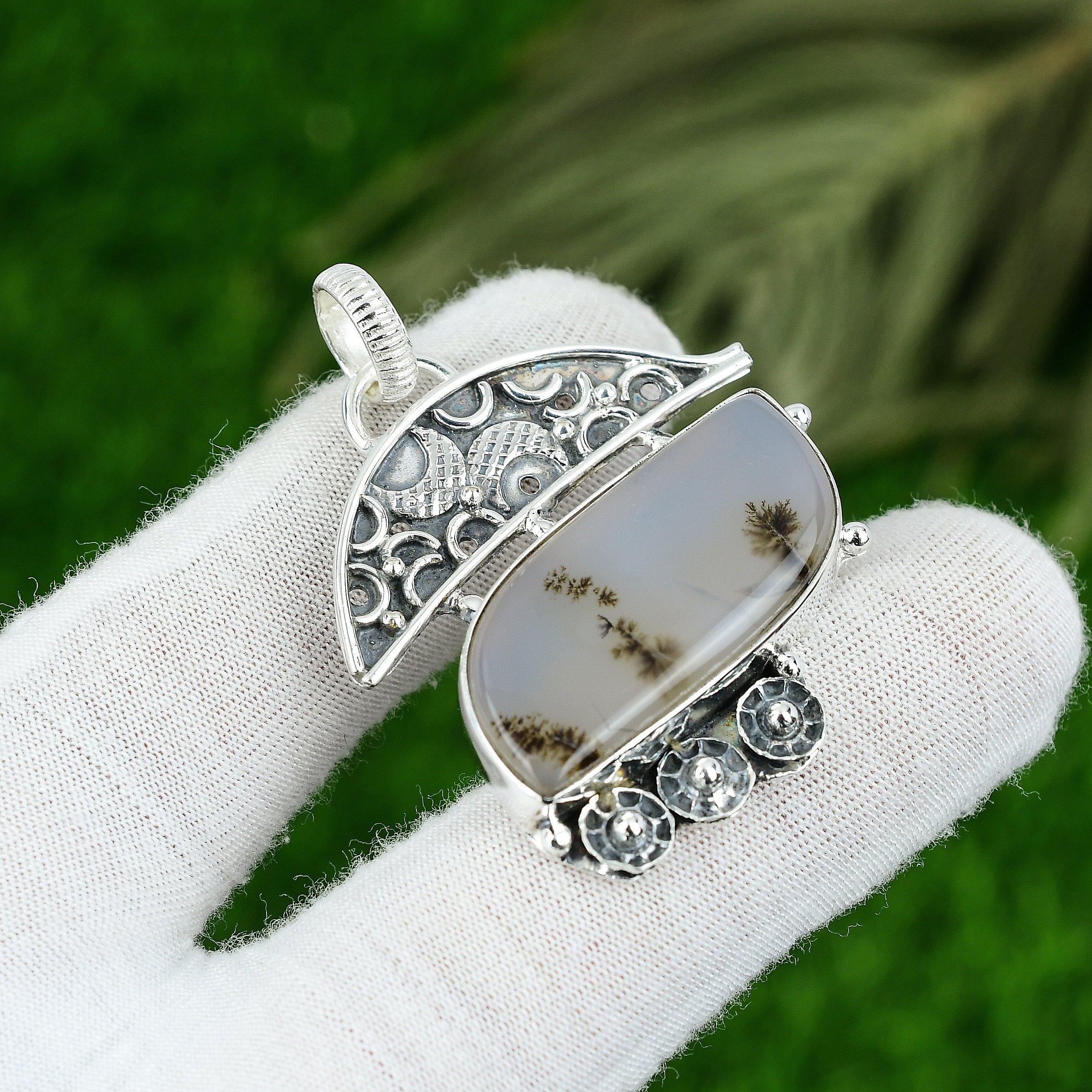 

Dendrite Tiger Gemstone 925 Sterling Silver Handcrafted Bezel Pendant Jewelry