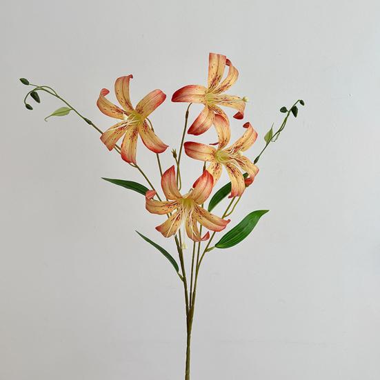 Faux Lily Flower Long Stem Artificial Lily Branch with 4 Bloom Heads And Leaves Real Touch Lilium Flower for Wedding Party Home Decor