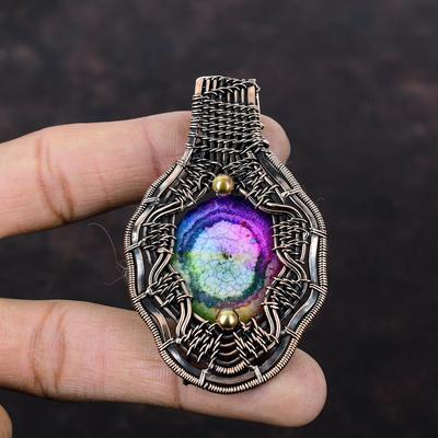 Rainbow Solar Quartz Druzy Pendant Copper Wire Wrapped Gemstone Pendant Designer Pendant Copper Wire Wrap Jewelry Handmade Pendant For Gifts