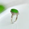 Xinjiang Hotan Jade S925 Silver Inlaid Spinach Green Jasper Ring