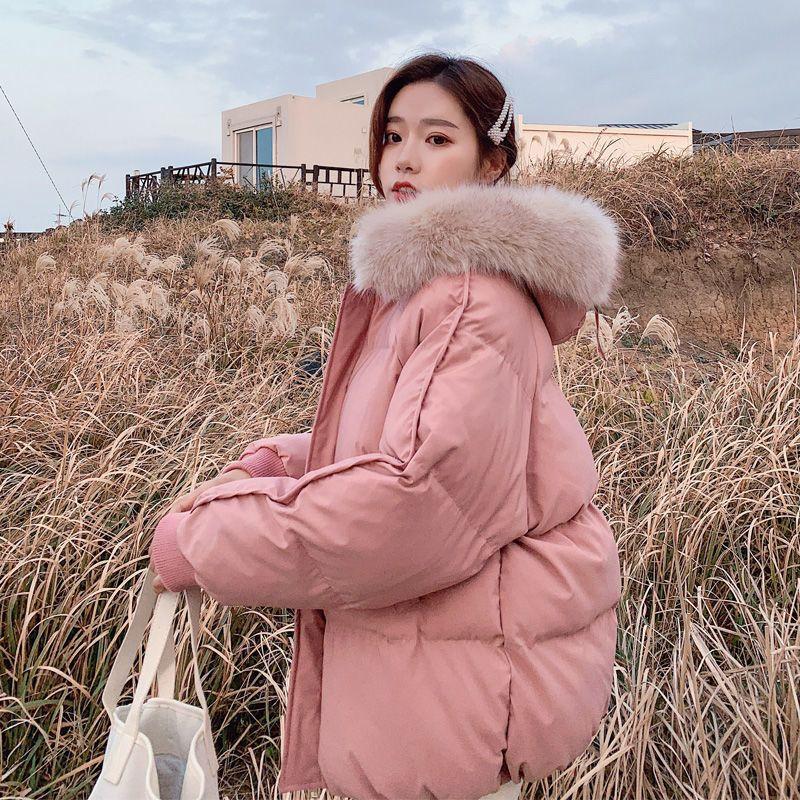 Winter Clothing Women Fur Collar Hooded Parkas Warm Thick Puffer Jacket Cotton-padded Jacket Long Sleeve Zipper Bread Coat