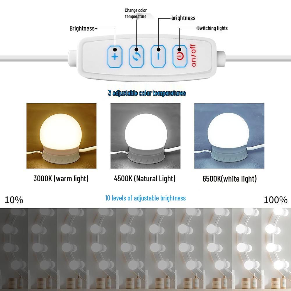 45mm USB Hollywood Makeup Mirror LED Bulb - Three-Color Fill Light, No-Drill Vanity Front Light