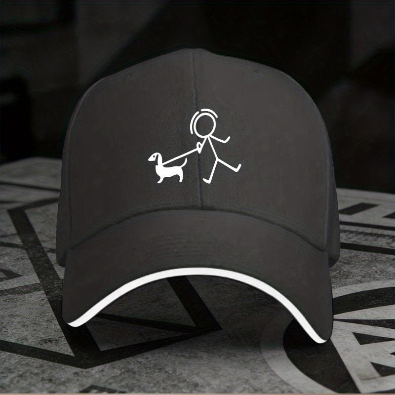Dog Walking Stick Figure Dachshund Baseball Cap Polyester Adjustable Casual Summer Streetwear Unisex Cap