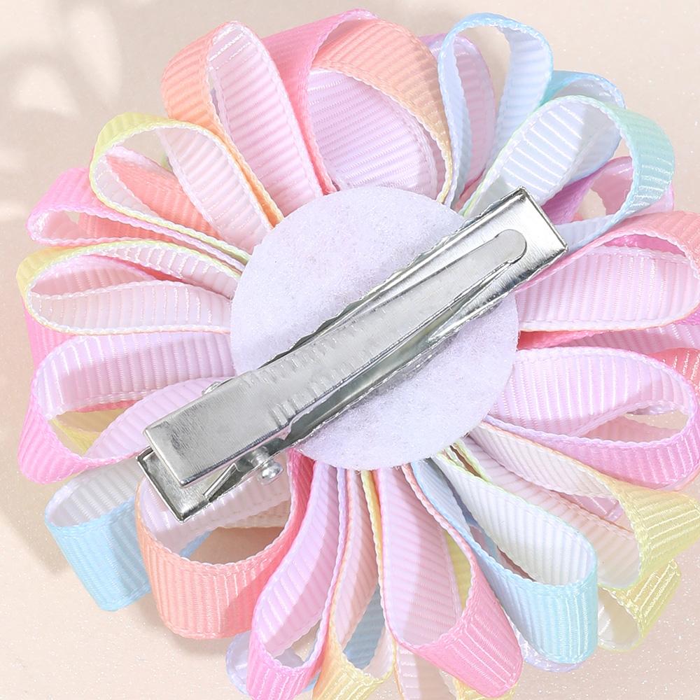 2Pcs New Ribbon Flower Hair Clips Rainbow-coloured Hydrangea Ponytail Holder Hairpins Girl Children's Kids Headwear Accessories