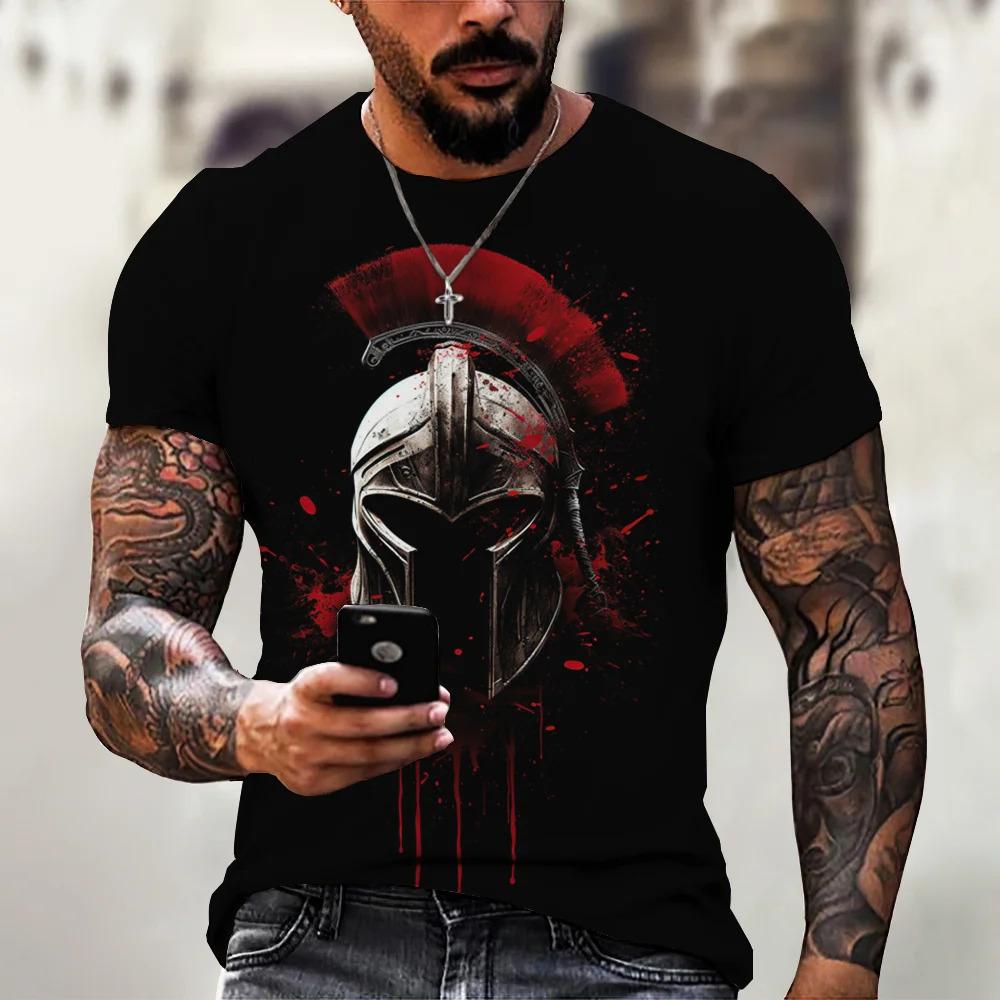 Spartan Knight Vintage Men Short Sleeve Tshirt 3d Printing Graphic Daily Street Summer Oversized Tops Male T Shirts