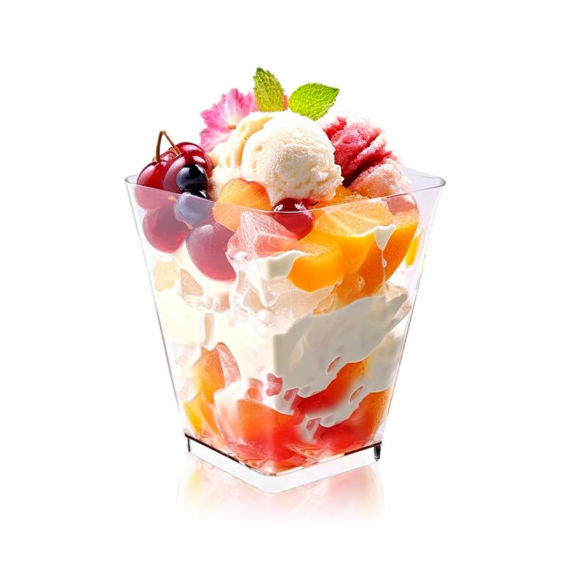 Square Transparent Disposable Dessert Cup - Perfect for Pudding, Jelly, Mousse, and Ice Cream.