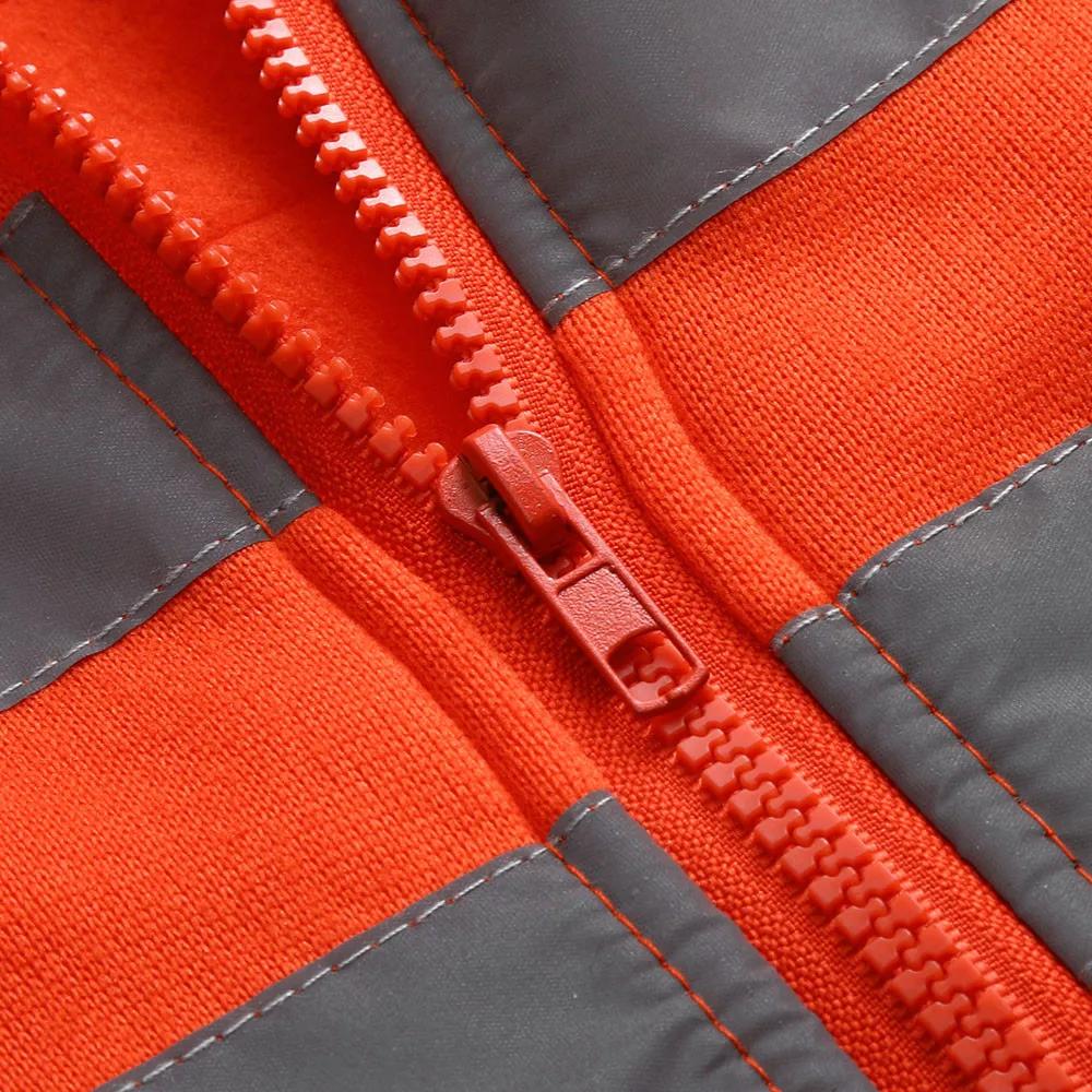 Men Reflective Strip Hoodies Casual Fit Work Safety Jackets Autumn Thin Fleece Hooded Zipper Sweatshirt Coats Workwear for Men