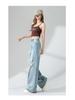 Women's High-Waisted Retro Blue Ripped Jeans – Summer 2026, Loose Fit, Slimming, Straight Leg, Floor-Length