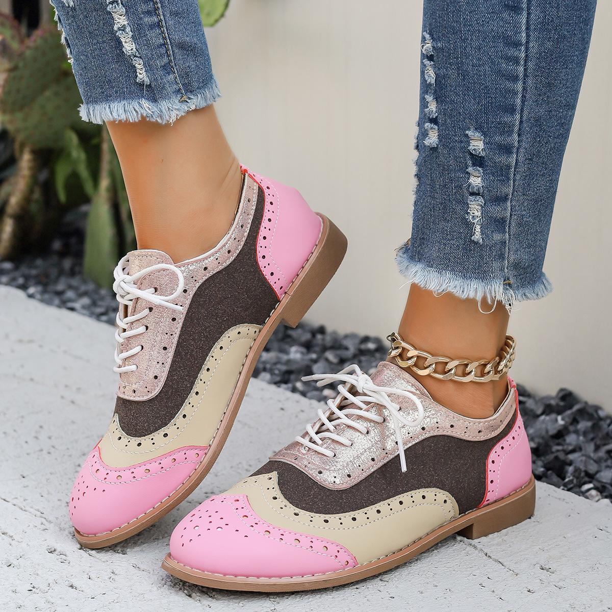 

Весна и осень 2025 г. Туфли Burning Flower Brock Single, женские, большого размера, подходящие по цвету, на шнуровке, с круглым носком, женские 43