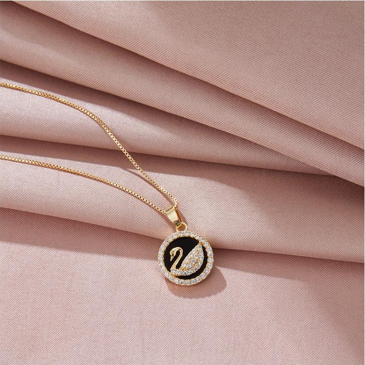 Summer Zircon Double Swan Necklace Female Star Street Shot High-End Beautiful Pendant