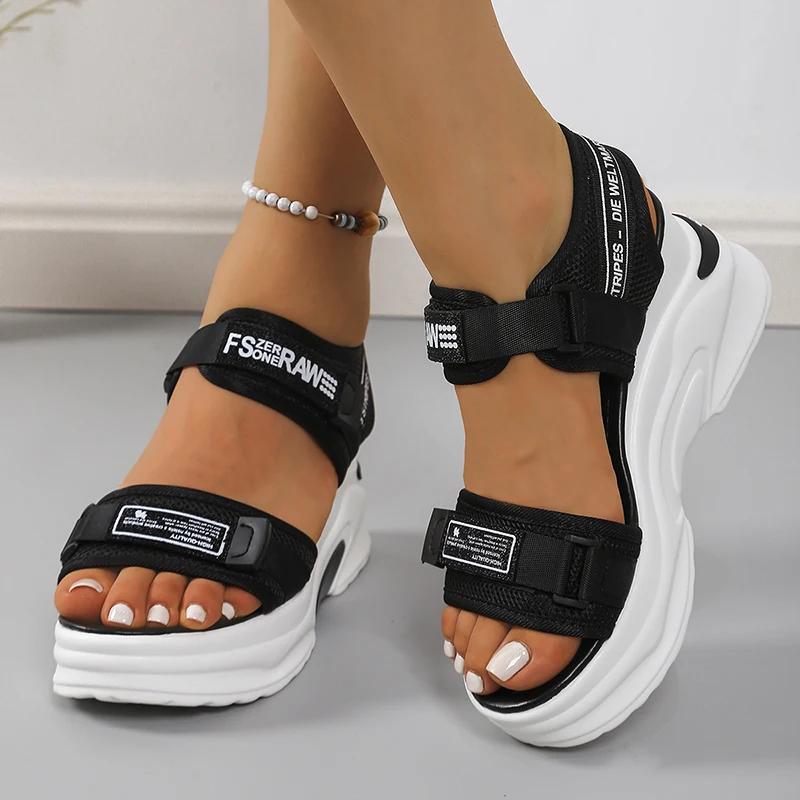 Fashion Chunky Platform Sports Sandals for Women Wedges Height Increasing Shoes Woman 2025 Summer Thick Bottom Hook Loop Sandalias Mujer