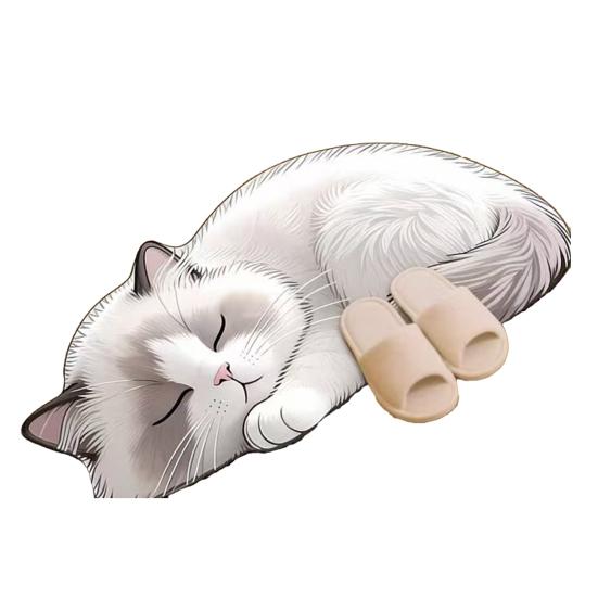 Floor Mat Non-Slip Backing Cat Design Easy Maintenance Versatile Rug Living Room Bathroom Kitchen Home Decor