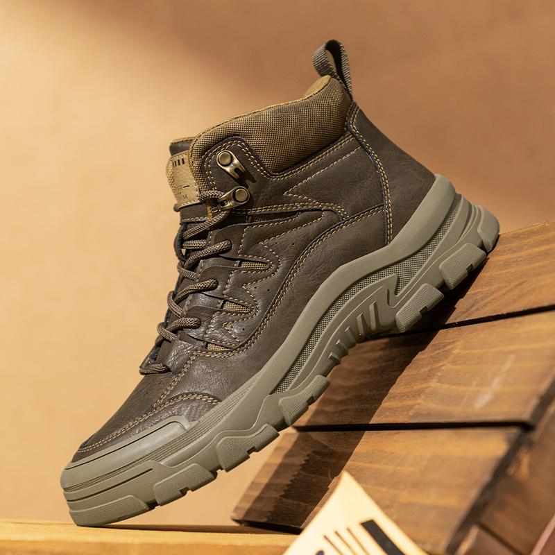 Fashion New Trend Stylish Men's Ankle Boots Fashion High-top Lace-up Casual Leather Shoes Versatile Outdoor Motocross Boots Simple Botas