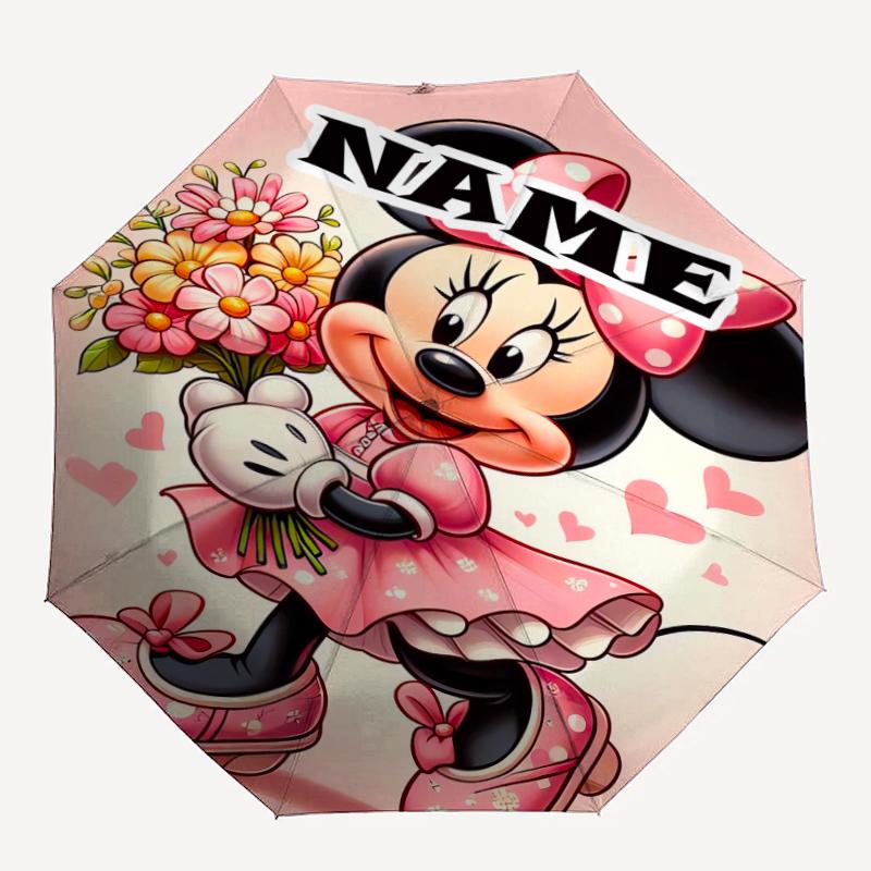 Personalized Name Minnie Print Umbrella - Automatic Open/Close, Eight-Rib Durable Frame, Automatic Folding Umbrella