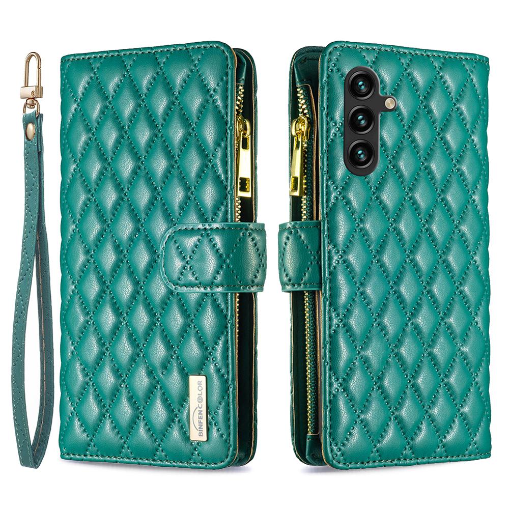 

BINFEN COLOR BF Style-15 For Samsung Galaxy A35 5G Case Zipper Pocket Phone Stand Cover Green