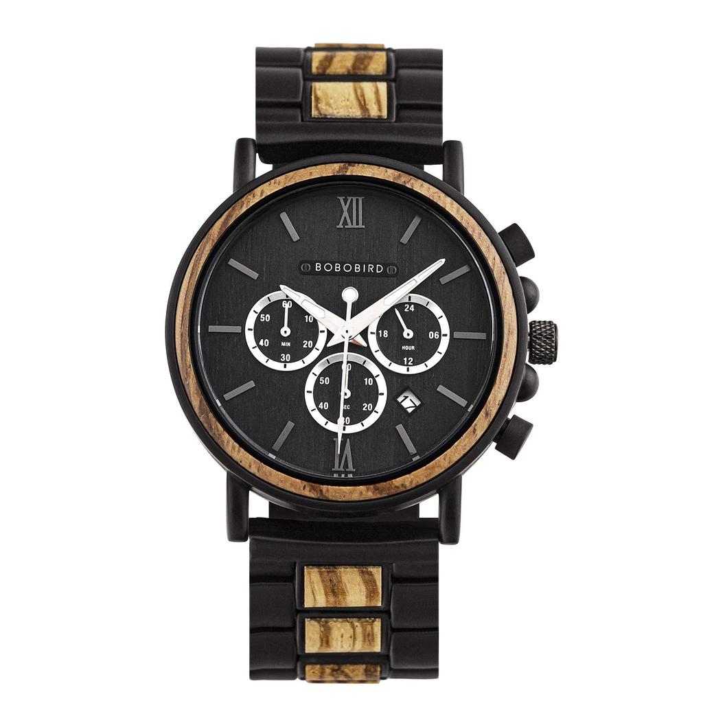 BOBO BIRD 2021 New Wooden Analog Quartz Watch with Gift Box Men's (Black)