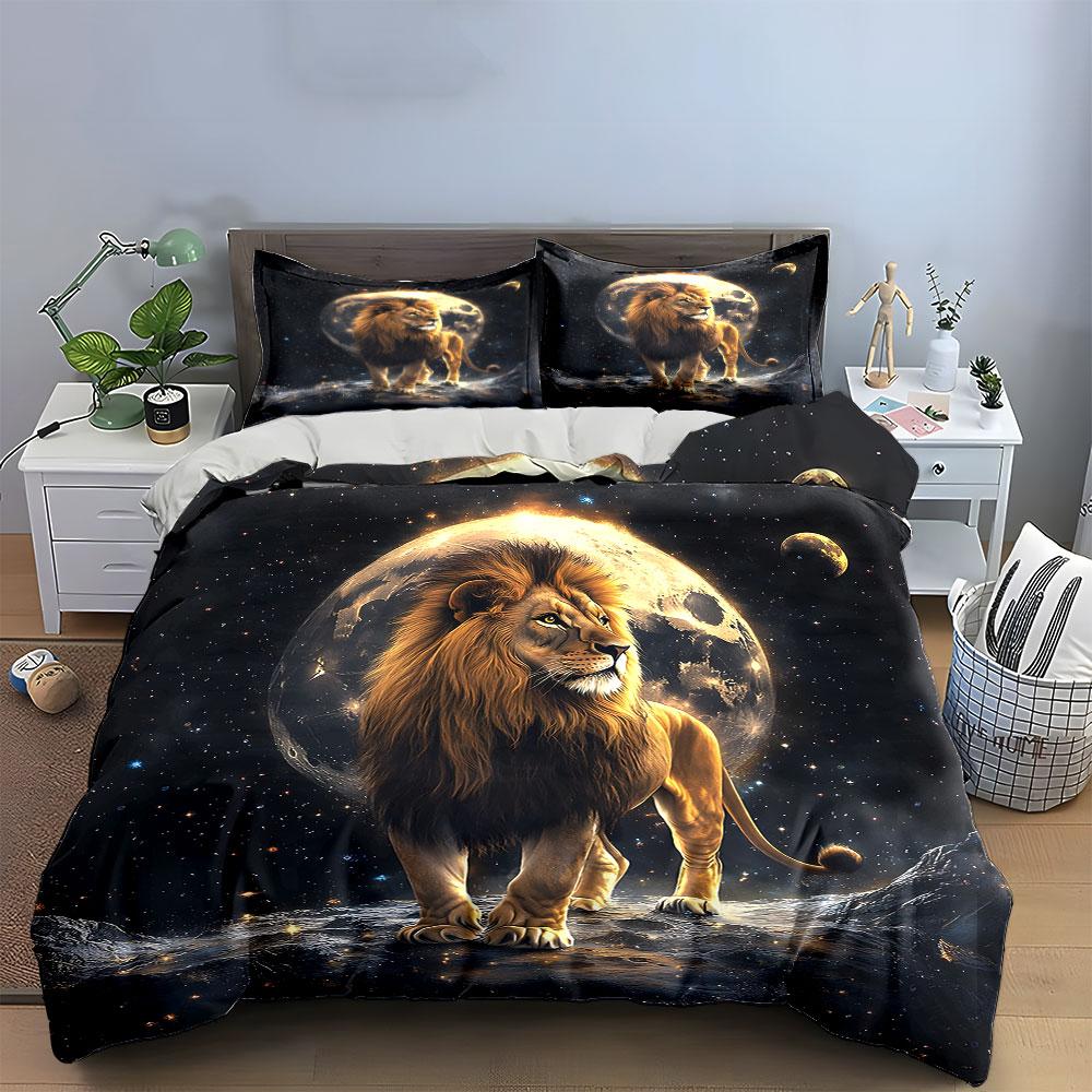 "Majestic Lunar Lion Elegance" Bedding sets Duvet covers Pillowcases(1* Duvet Cover 2* Pillowcases without duvet insert)