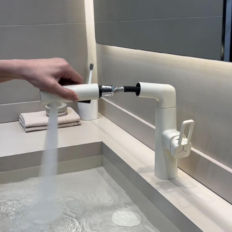 Milky White Bronze Pull-Out Bathroom Basin Faucet Grey Household Adjustable Hot And Cold Shower Faucet for Kitchen And Bath