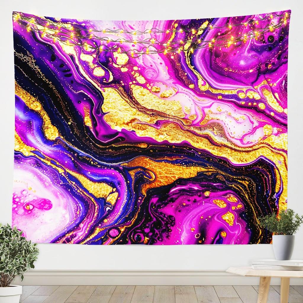 Blue Gold Marble Tapestry, Luxury Ocean Wave Wall Hanging with Golden Veins for Bedroom, Living Room & Aesthetic Home Decor
