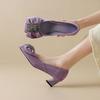 Fashion purple small high heels women's 2025 new square head bow thick heel single shoes women