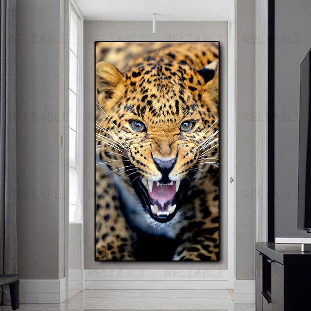 Leopard Painting On Canvas Big Cat Posters and Prints Animal Wall Picture Hand-Printed Wall Art for Living Room Entrance Decor