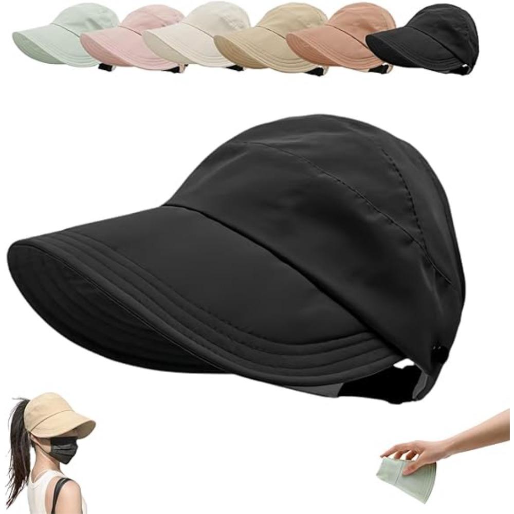 Sonnenhüte für Damen mit breiter Krempe UV-Schutz Hohl oben Sonnenhut Sommer Strand faltbar Visier Fischerhüte mit Maskenknopf