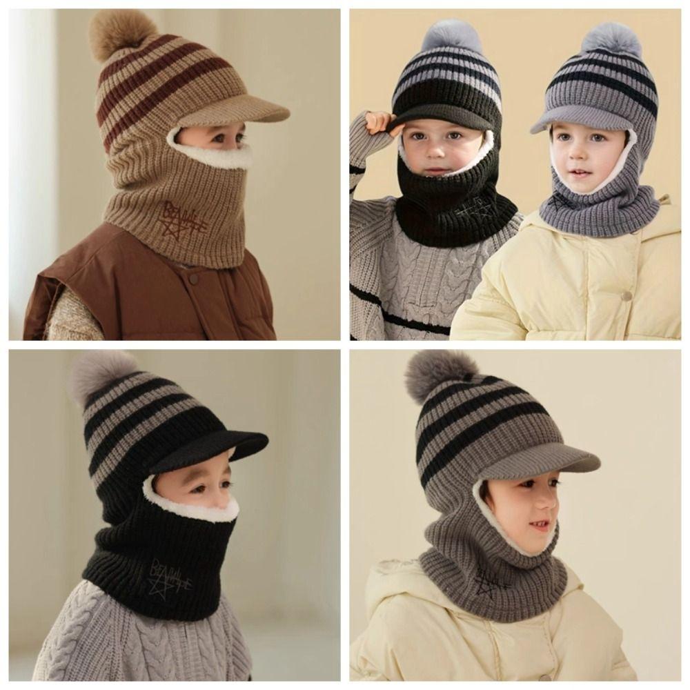 Plush Kids Ear Protection Balaclava Thermal Warm Neck Warmer Hat 2 In 1 Thick Knit Beanie  Outdoor