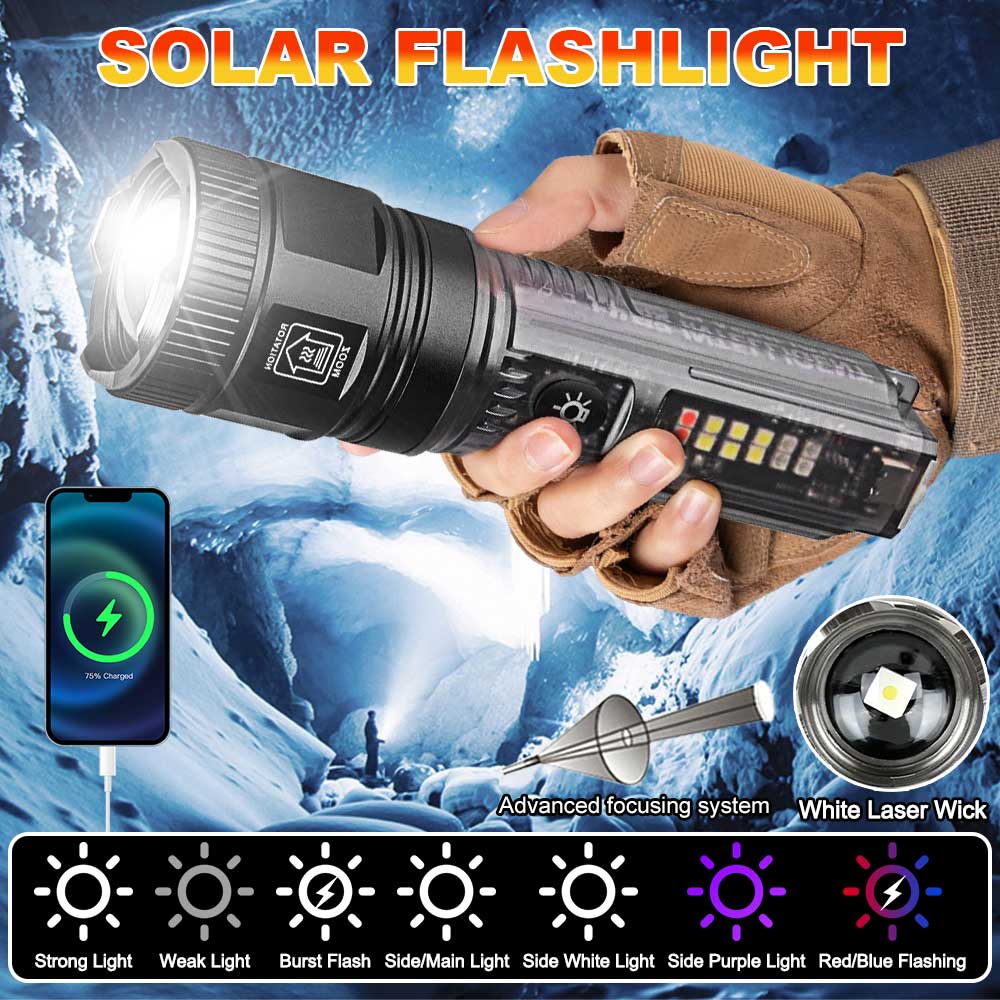 High Power White Flashlight Super Bright LED Spotlight Long Range Torch Zoom Emergency Outdoor With Multiple Lighting Mode