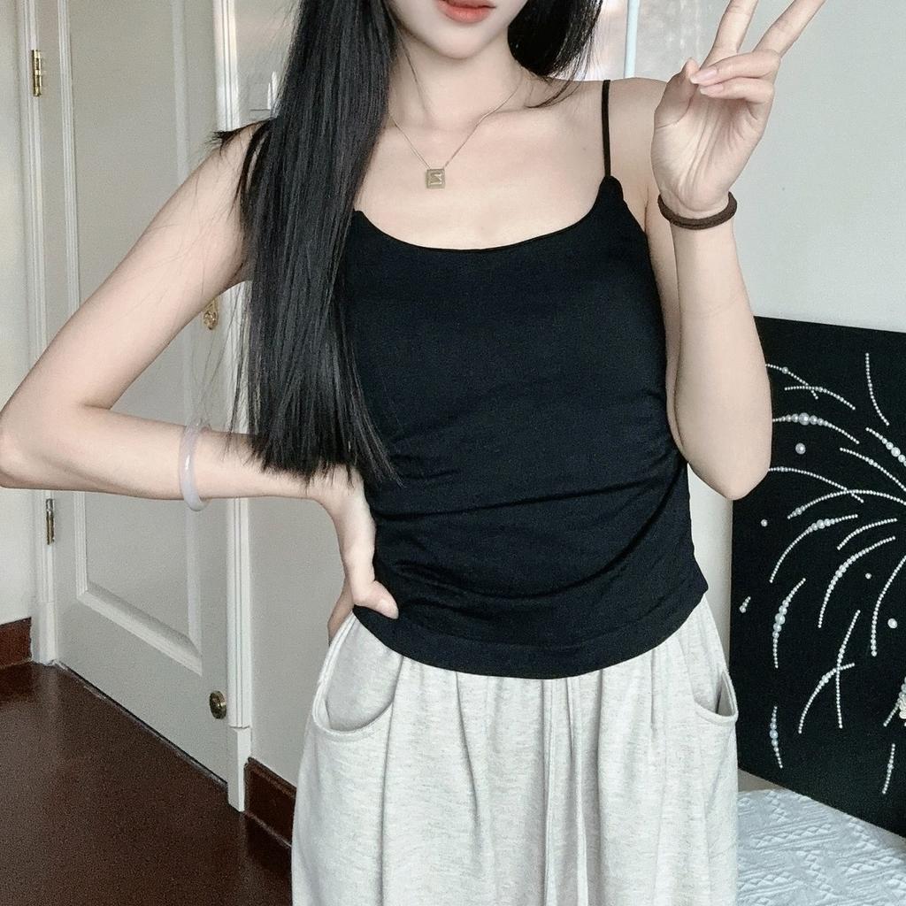 Weißes Pure Lust Süßes und Würziges Design Plissiertes Camisole für Damen mit Brustpolstern für Innen- und Außenbekleidung, Schlankes und Schönes Rückenoberteil, Trendy