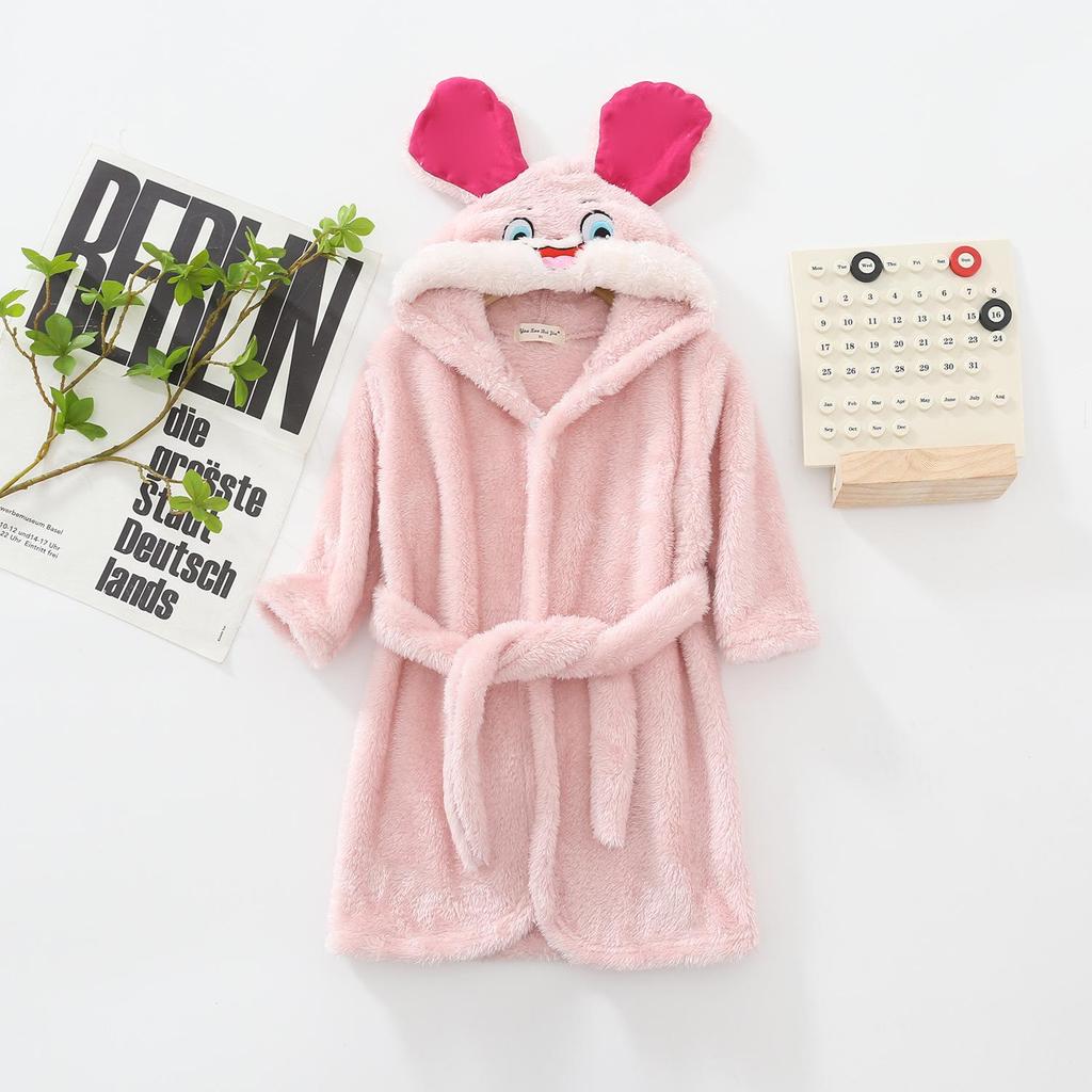 Children's Plush Cartoon Bathrobe - Boys' & Girls' Double-Sided Fleece Pajamas for Autumn/Winter