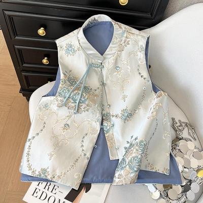 Vest Sleeveless Vest Women's Early Spring Vintage Buckle Jacquard Embroidered Vest