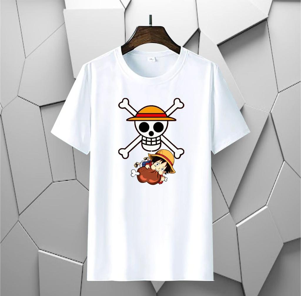 Summer 2026 One Piece Luffy Qversion Foodie Trendy Theme 100 Pure Cotton Printed Loose Tshirt Adult Parentchild Top