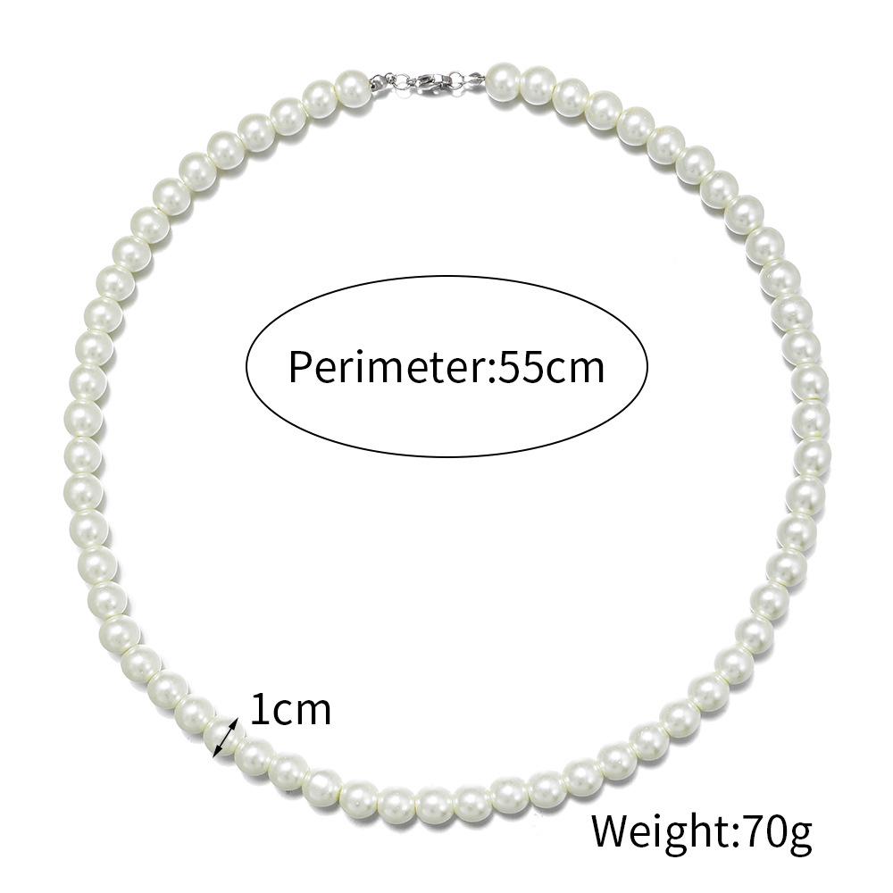 Men's Single Layer Pearl Necklace - Round Beaded Stainless Steel Clavicle Chain