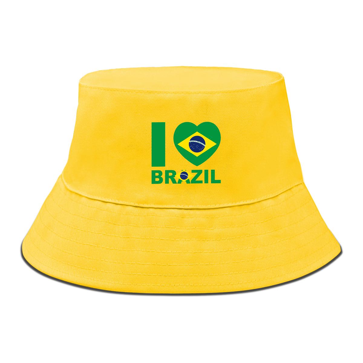 

Flag of Brazil Print Bucket Hat , Patriotic Fisherman Cap Solid Color Unisex Candy Color Beach Hat as the picture жовтий