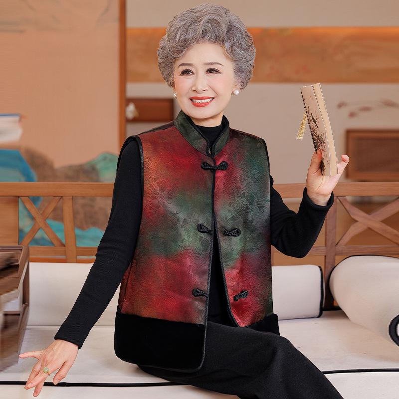 

Chinese-Style Fleece Vest for Middle-Aged and Elderly Women – Stylish Sleeveless Jacket for Autumn and Winter. XL [120-130 lbs]