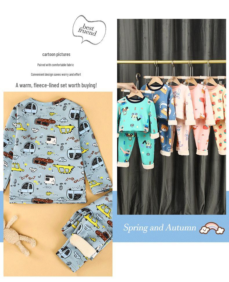 Children's Thermal Underwear Set - Boys & Girls Velvet-Lined Two-Piece Winter Pajamas