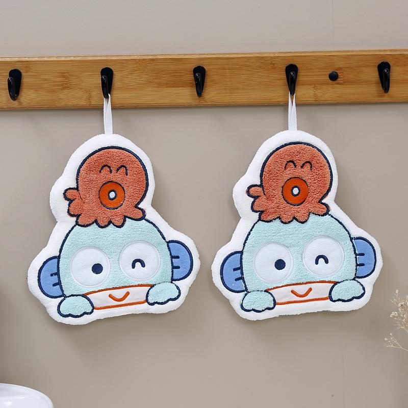 New Cartoon Clownfish, Coral Fleece, Water-absorbing and Quick-drying Children's Hand Wipes, Small Square Towels, Octopus Can Hang Non-smelly Hand