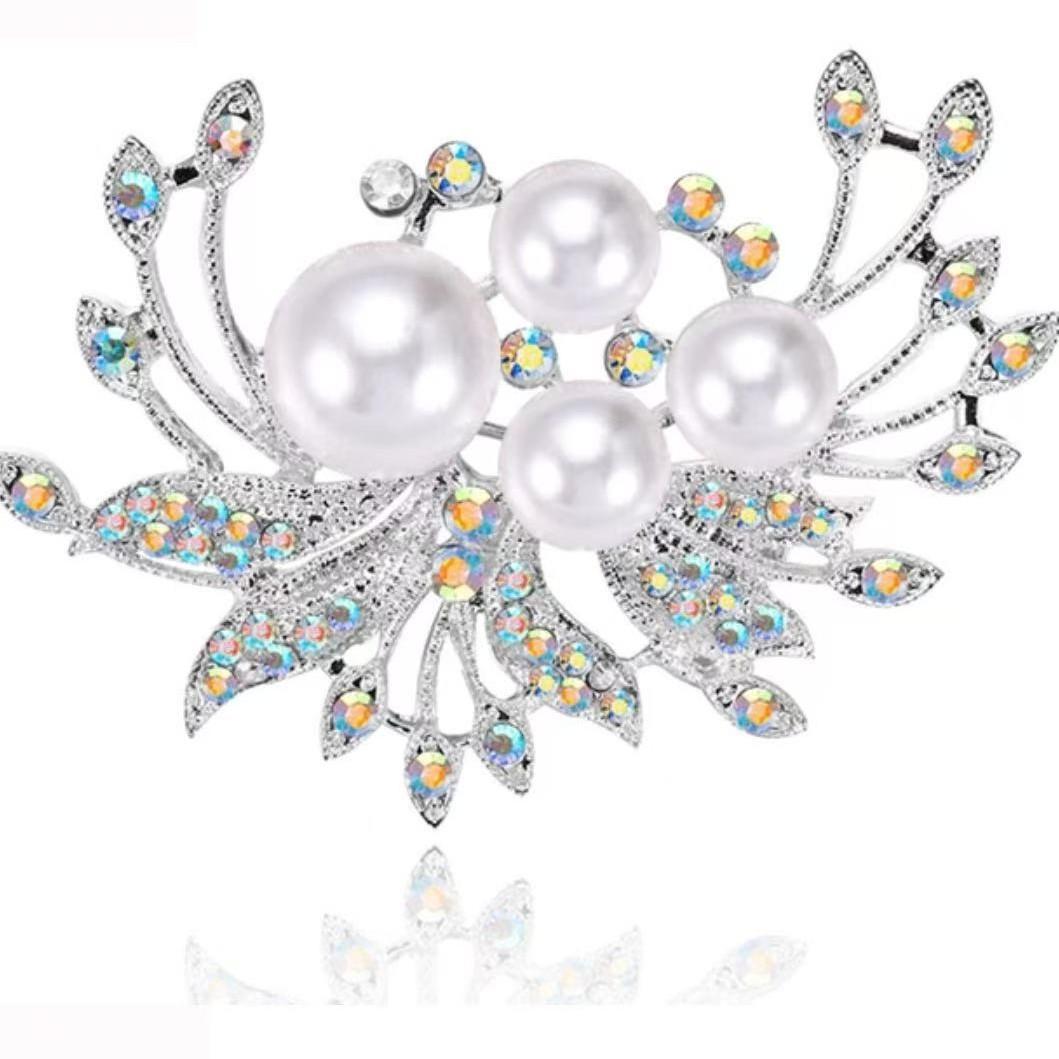 Retro Rhinestone Pearl Flower Bride Wedding Brooch Fashion Shawl Scarf Buckle Pins Gift Jewelry серебряный