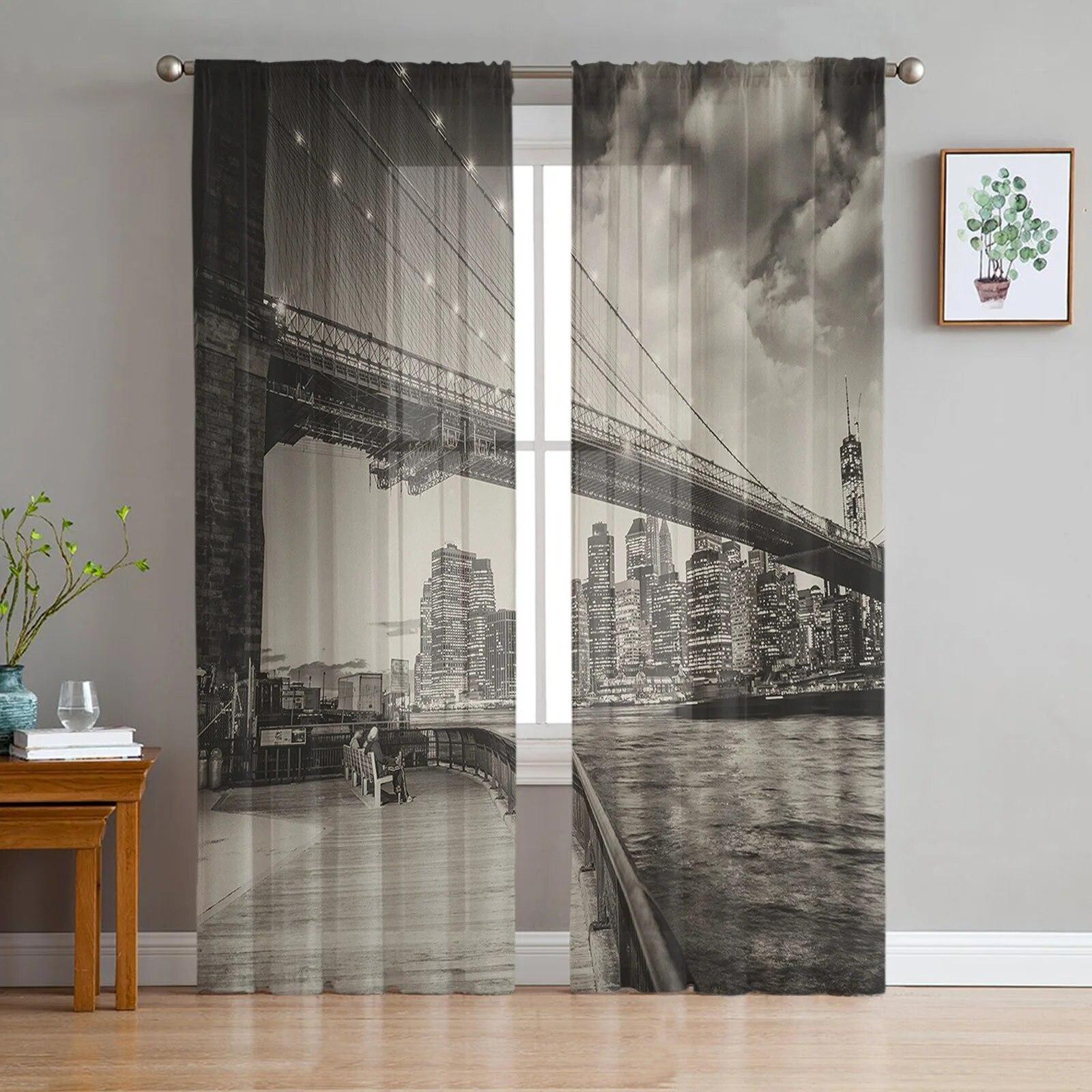 

Нью-Йорк Ніч Сучасні штори для вітальні Прозорі тюлеві штори Вікна Прозорі для спальні Аксесуари Декор W135 x H244cm