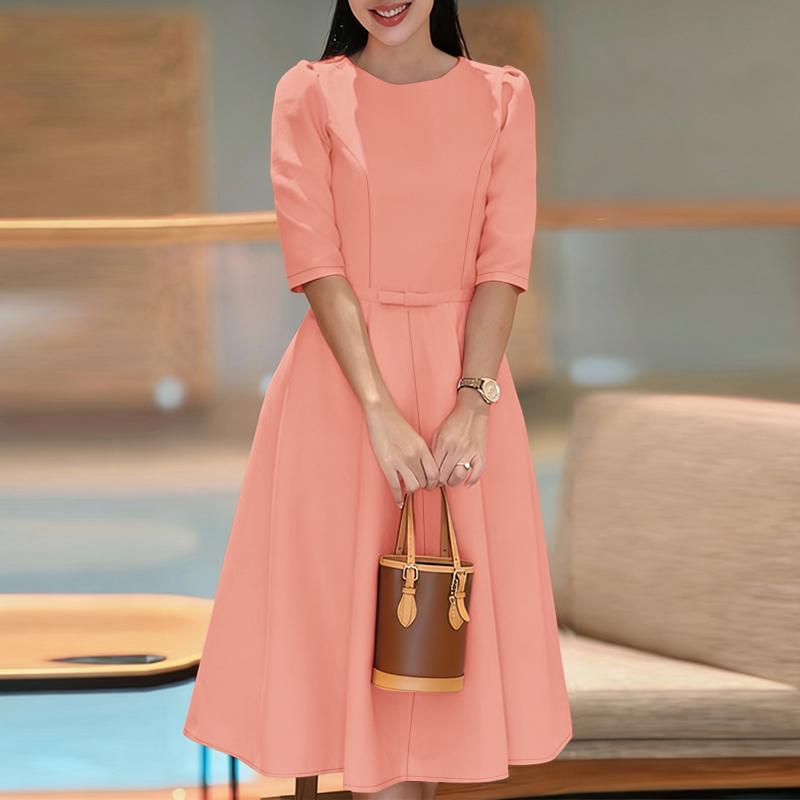 ZANZEA Women Elegant Casual Round Neck Half Sleeve Dress